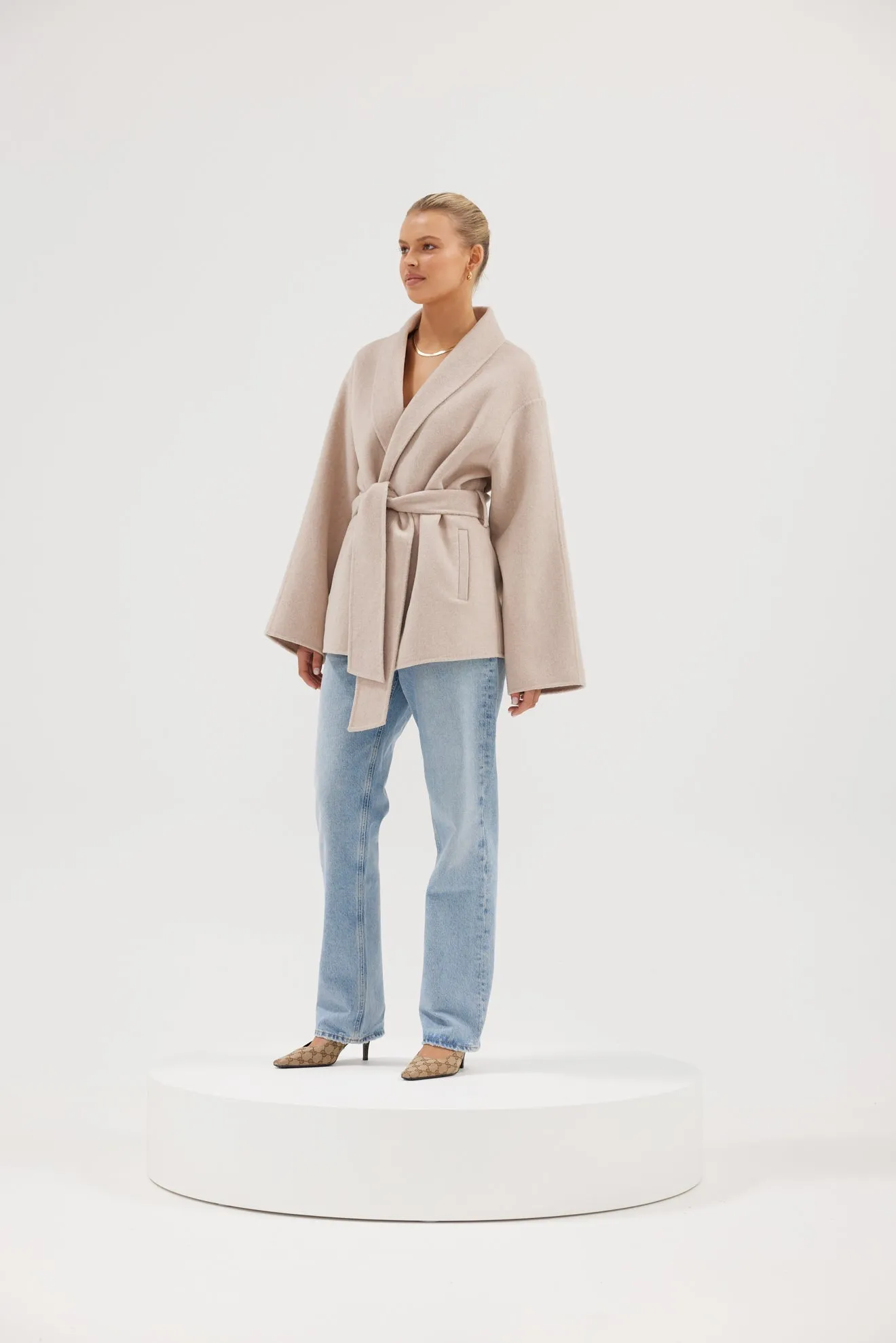 Sadie Wool Wrap Coat - Oatmeal