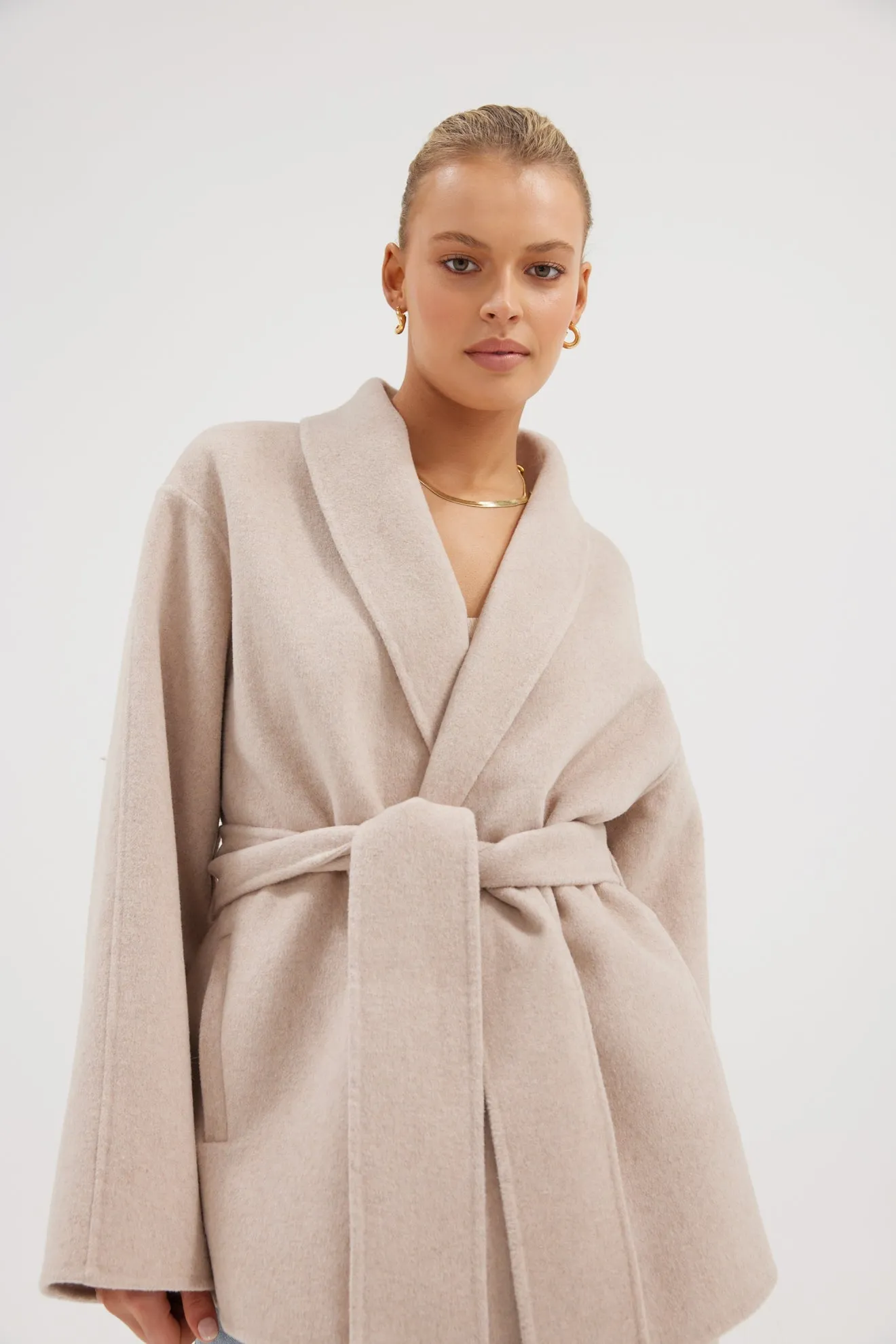 Sadie Wool Wrap Coat - Oatmeal