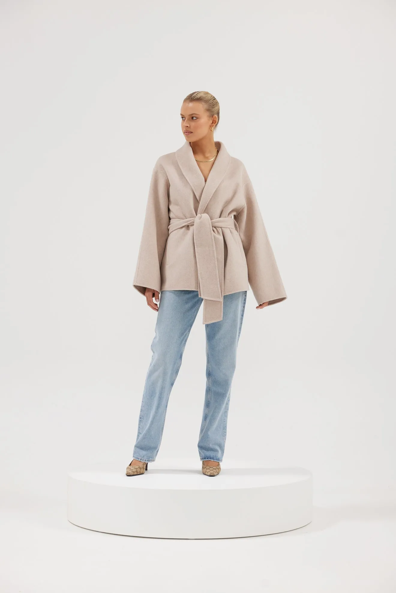 Sadie Wool Wrap Coat - Oatmeal