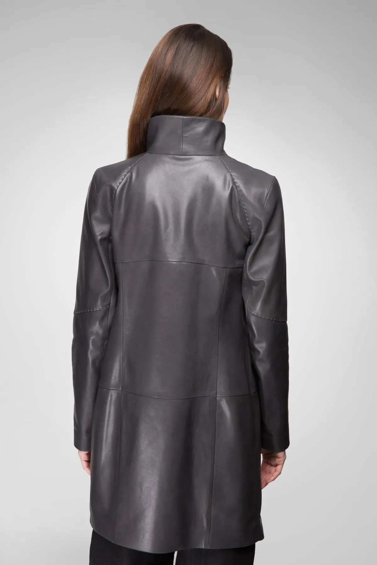 Sara - Anthracite Leather Coat