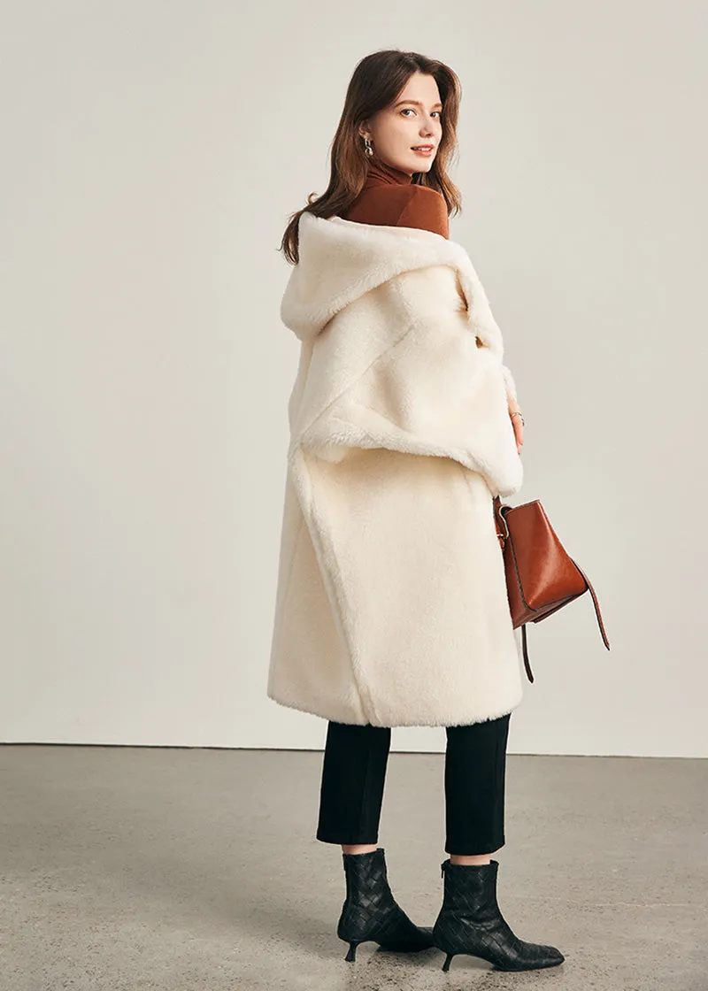 Snowy Oversize Wool Fleece Hood Coat