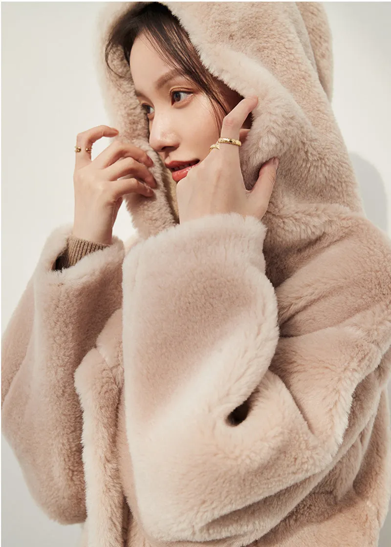 Snowy Oversize Wool Fleece Hood Coat