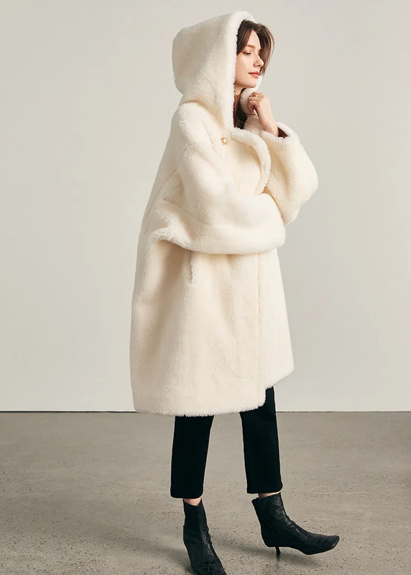 Snowy Oversize Wool Fleece Hood Coat