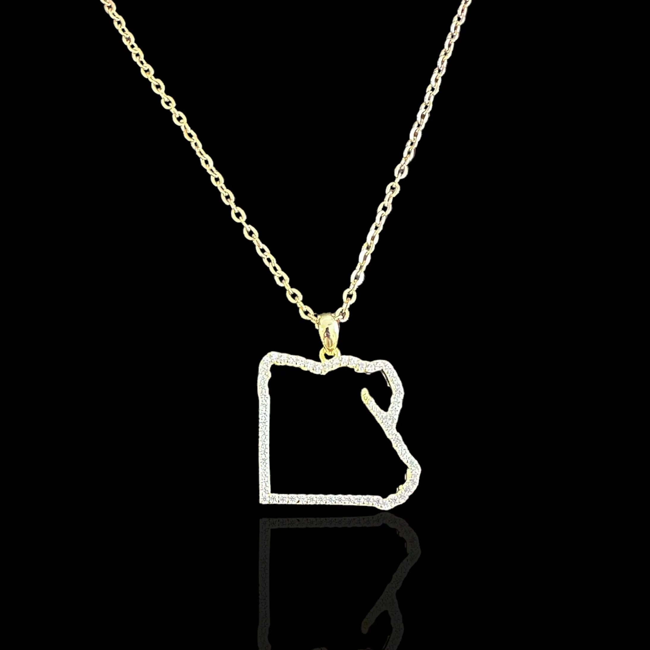 Sterling Silver Egypt Map CZ Outline Necklace - Available in 3 Colors