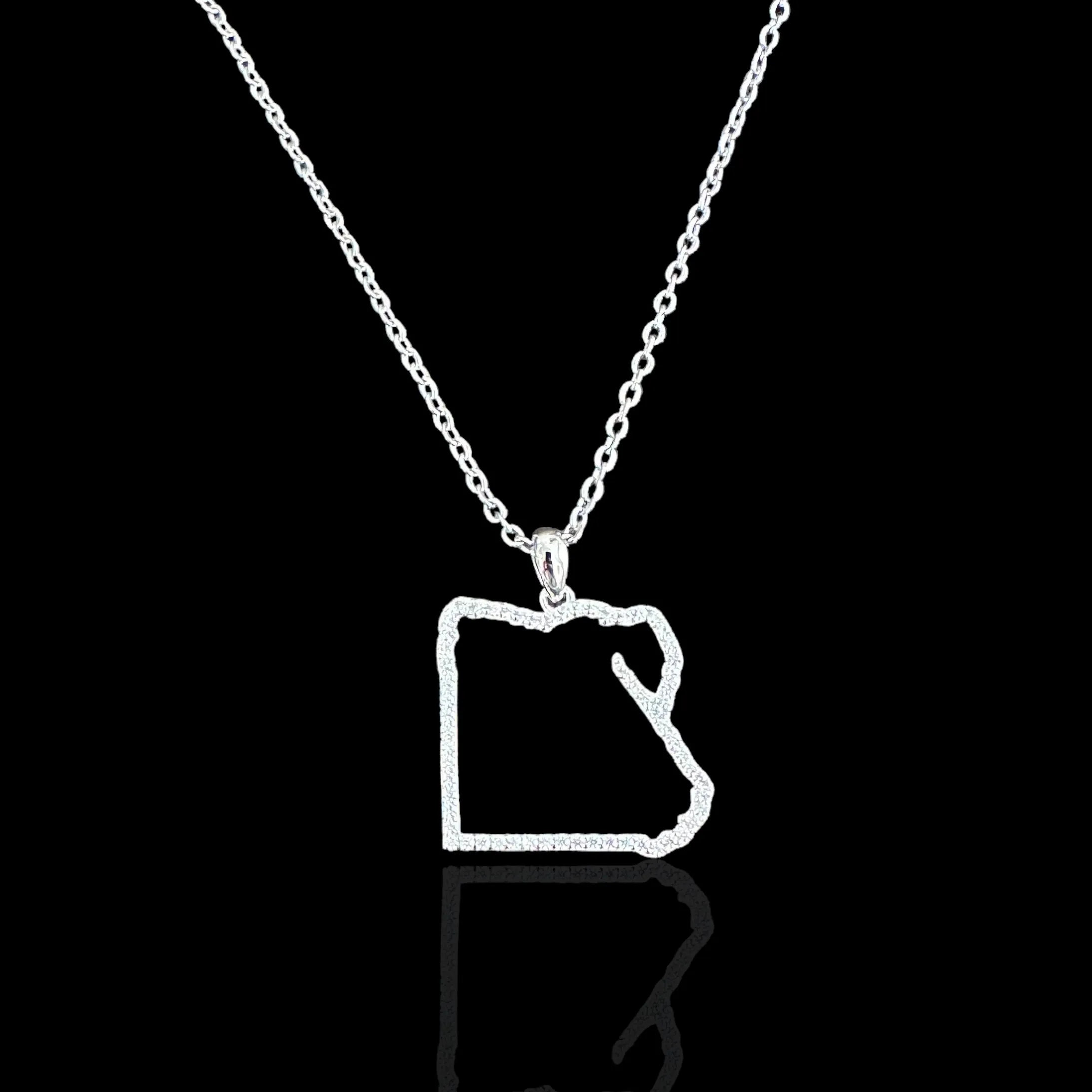 Sterling Silver Egypt Map CZ Outline Necklace - Available in 3 Colors