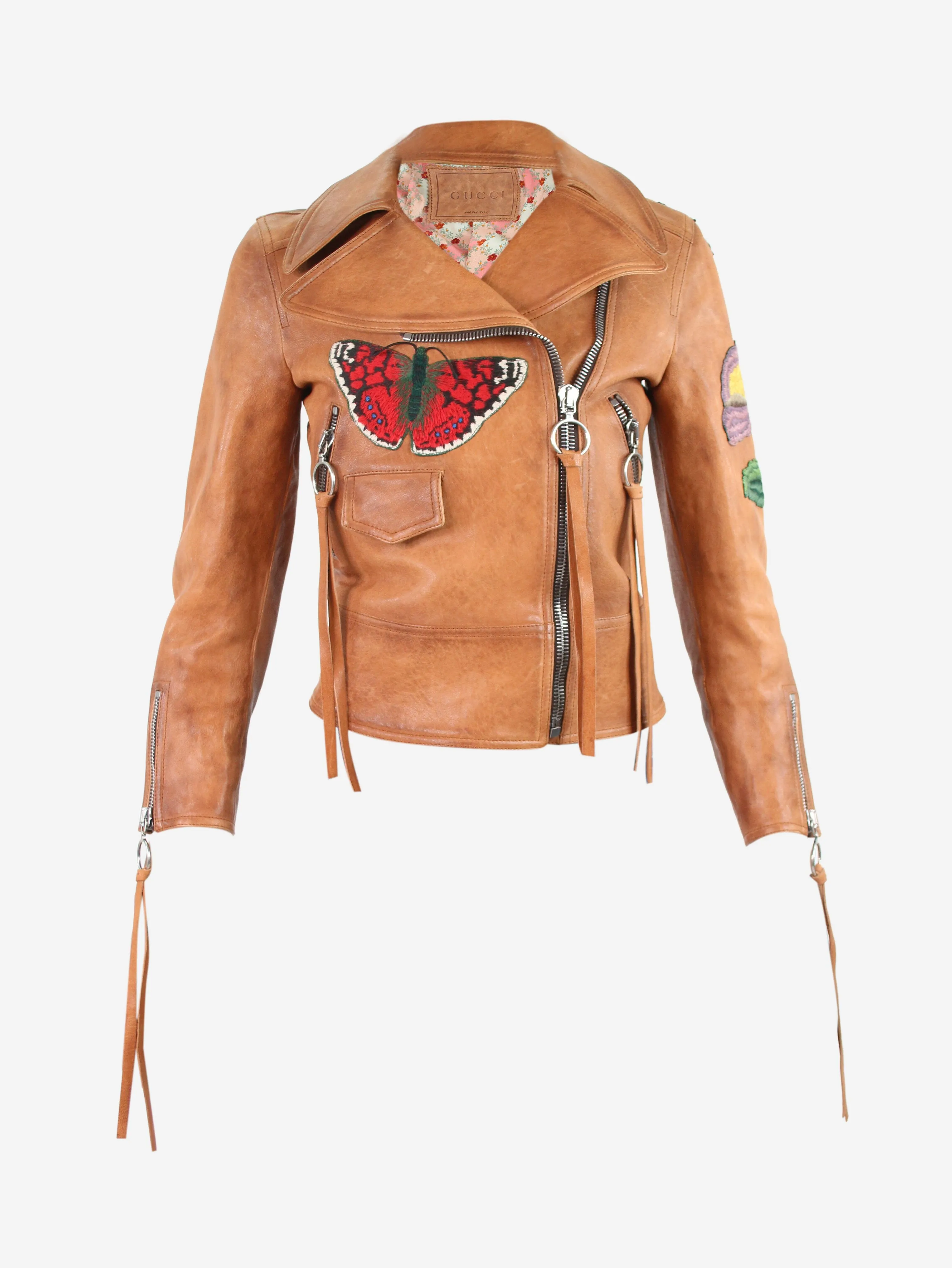 Tan leather biker jacket - size IT 36