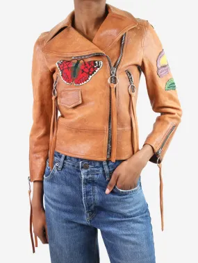 Tan leather biker jacket - size IT 36