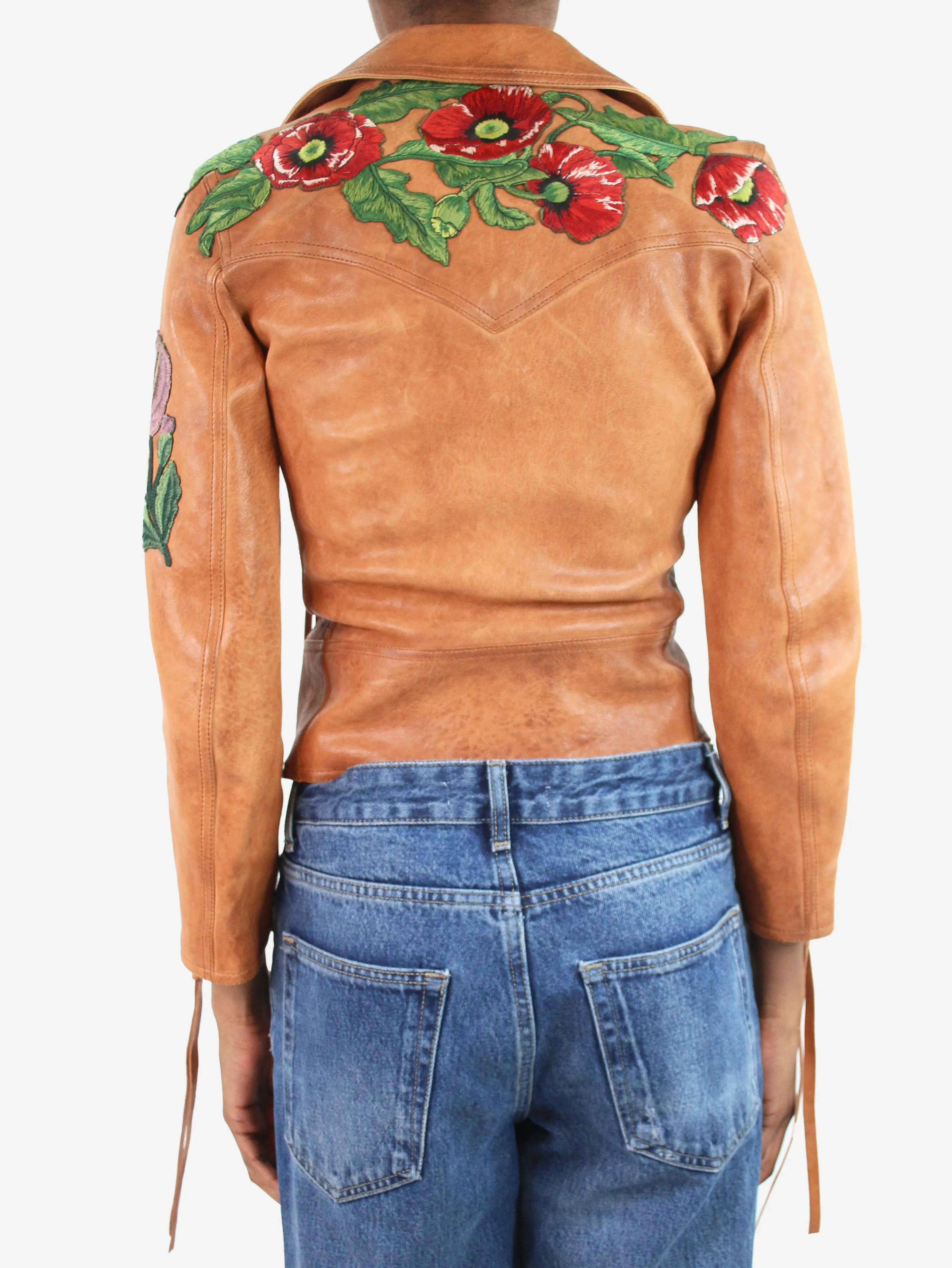 Tan leather biker jacket - size IT 36