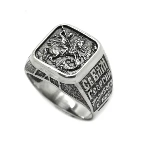 The Saint George the Victorious Men's Ring Silver 925 Signet Guard