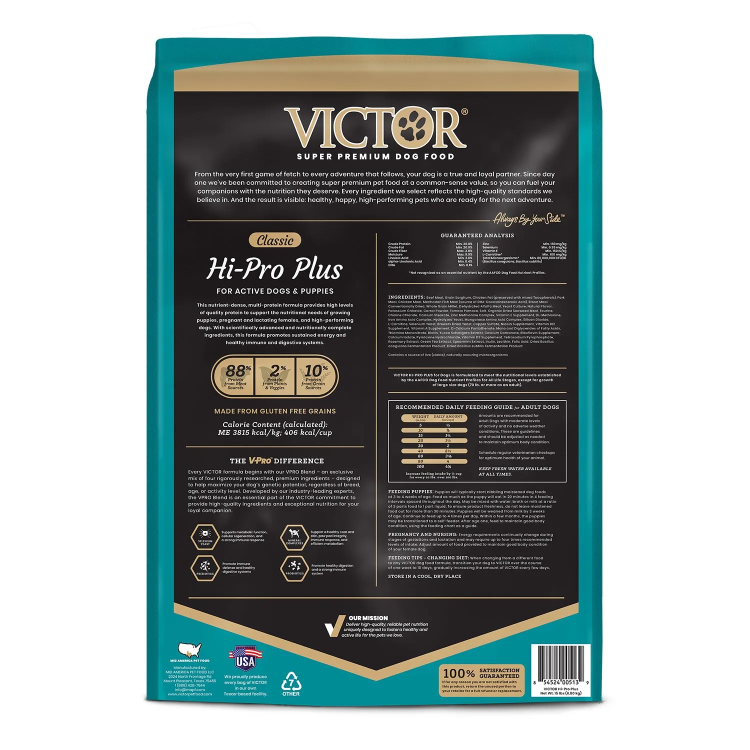 Victor Hi Pro Plus Dry Dog Food, 15lb