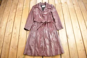 1970s Vintage Genuine Red Leather Button-Down Trench Coat - Womens Size Small - Classic Retro Outerwear