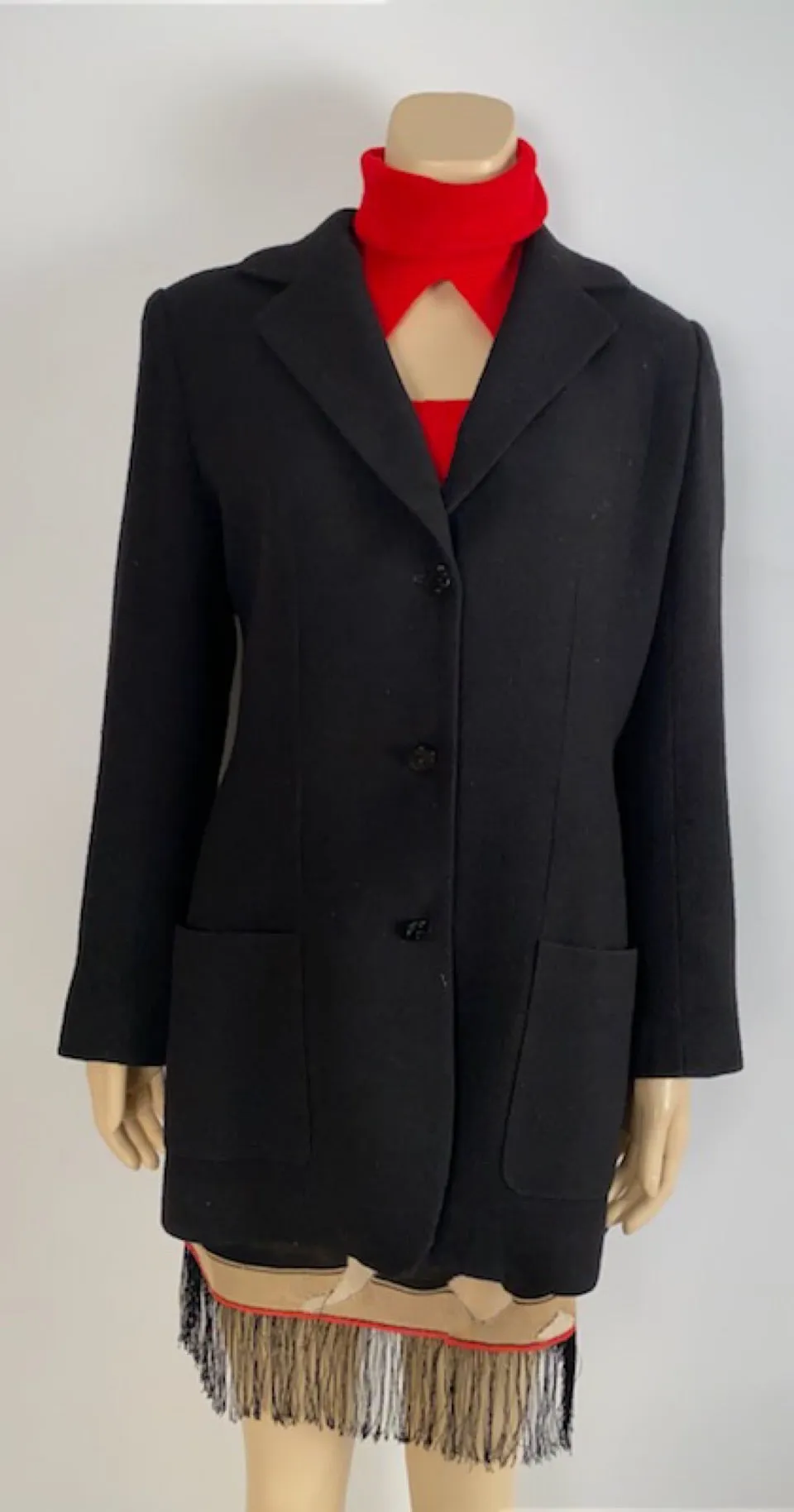 Vintage Chanel 98A 1998 Fall Black Long Blazer Jacket FR 40