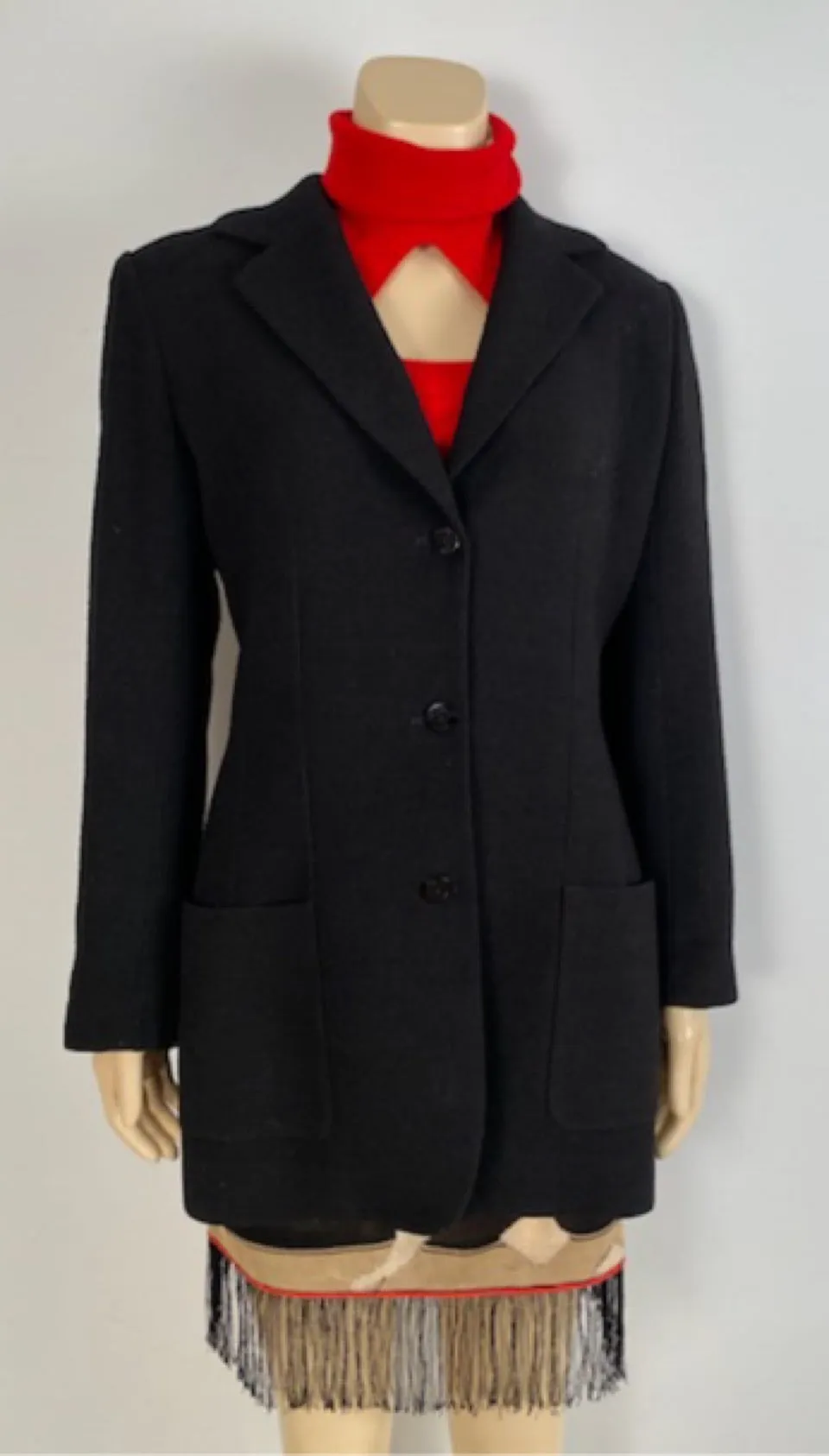 Vintage Chanel 98A 1998 Fall Black Long Blazer Jacket FR 40