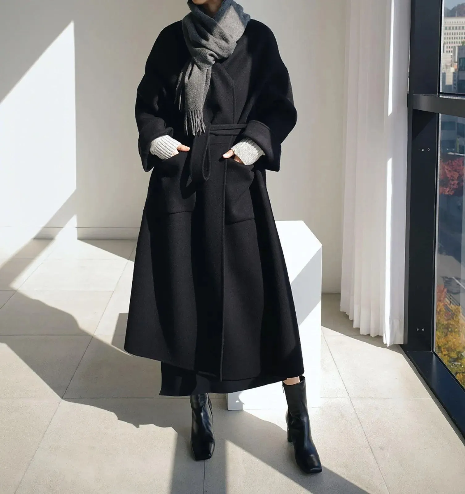 Women's wrap wool long coat,Camel long wool coat,Black Long wool coat,Oversize wool coat,Wool Overcoat,belted wool coat,Winter wool coat