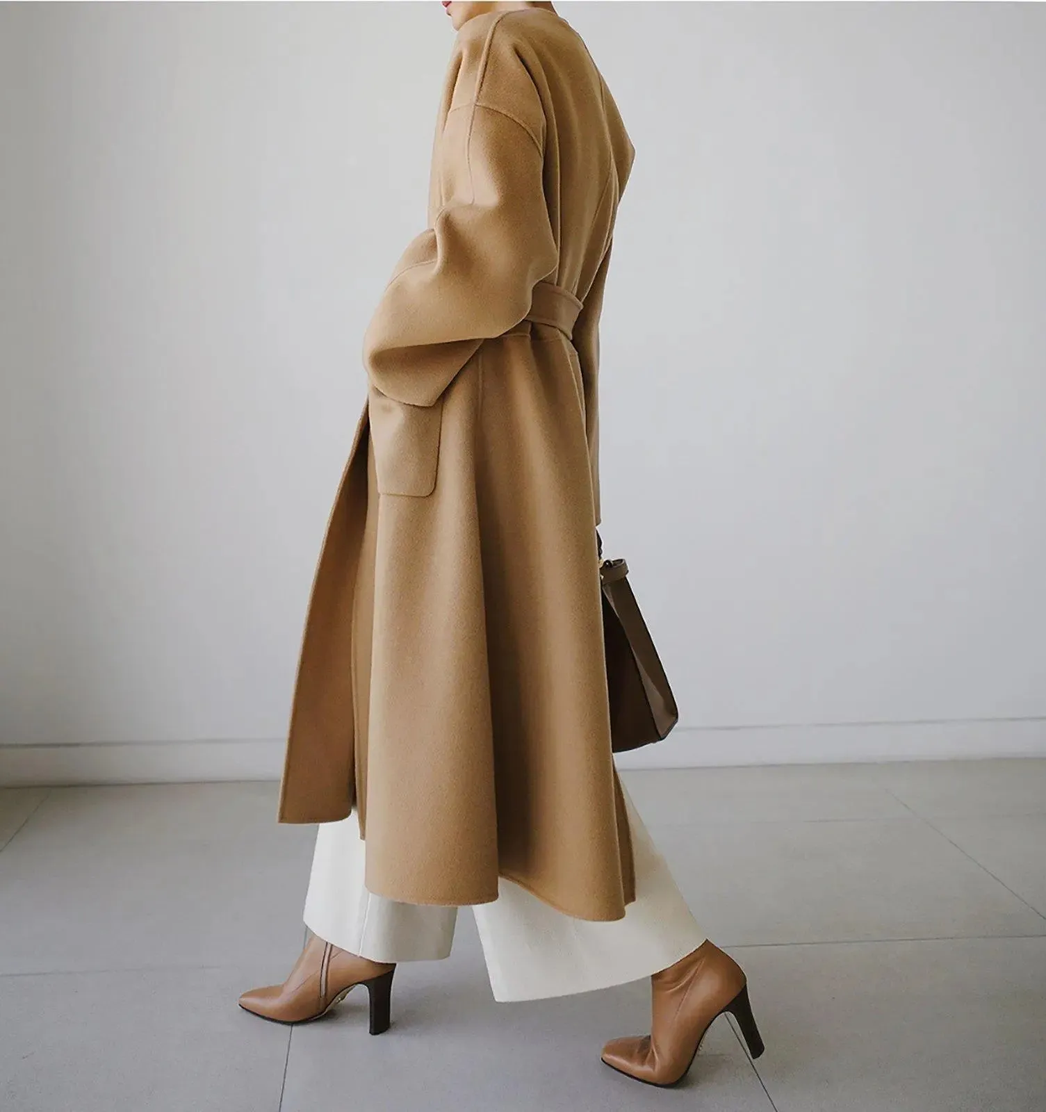 Women's wrap wool long coat,Camel long wool coat,Black Long wool coat,Oversize wool coat,Wool Overcoat,belted wool coat,Winter wool coat