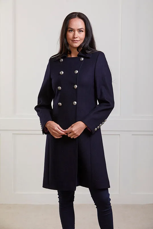 York - Navy Military Style Wool Coat - 25% OFF